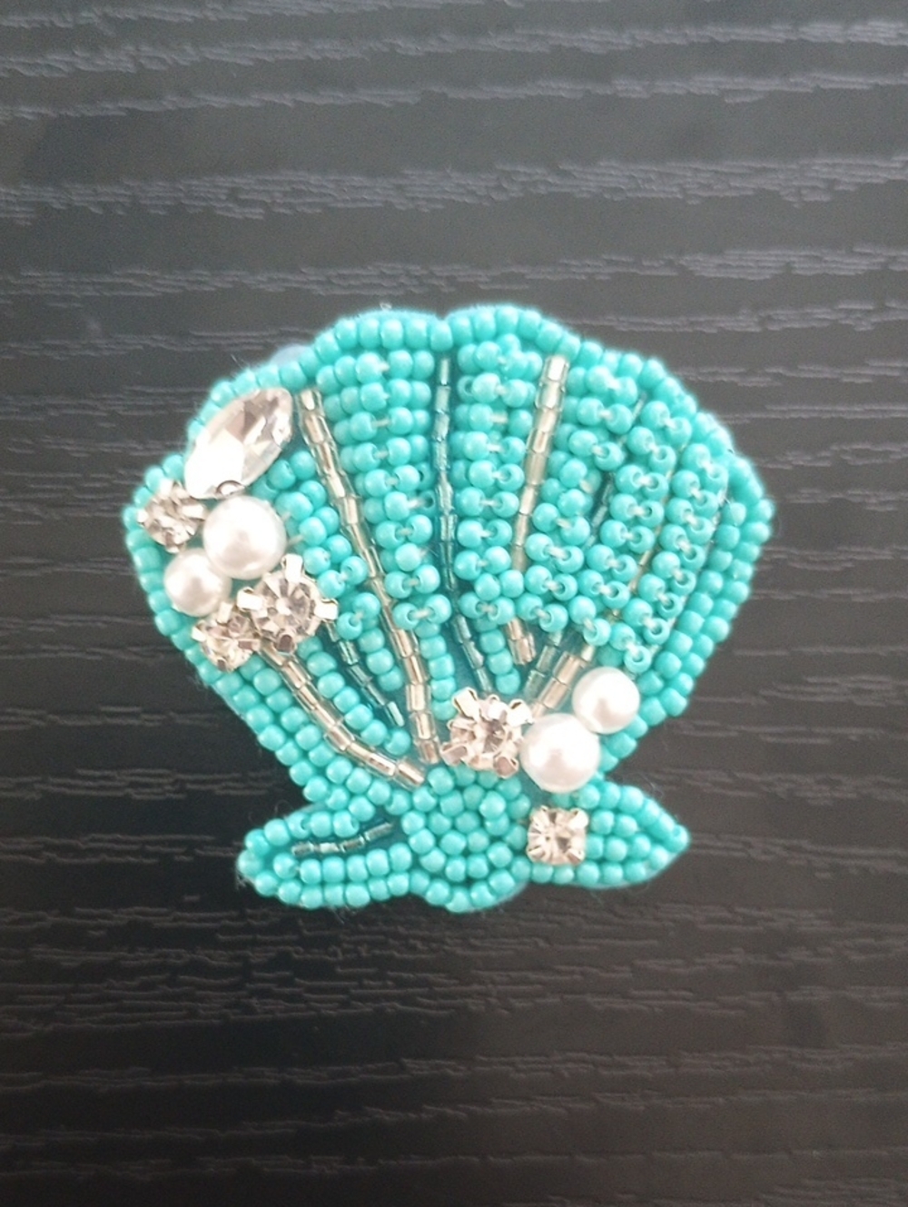 Turquoise Beaded Shell Brooch Pin Coastal Faux Pearl Rhinestone